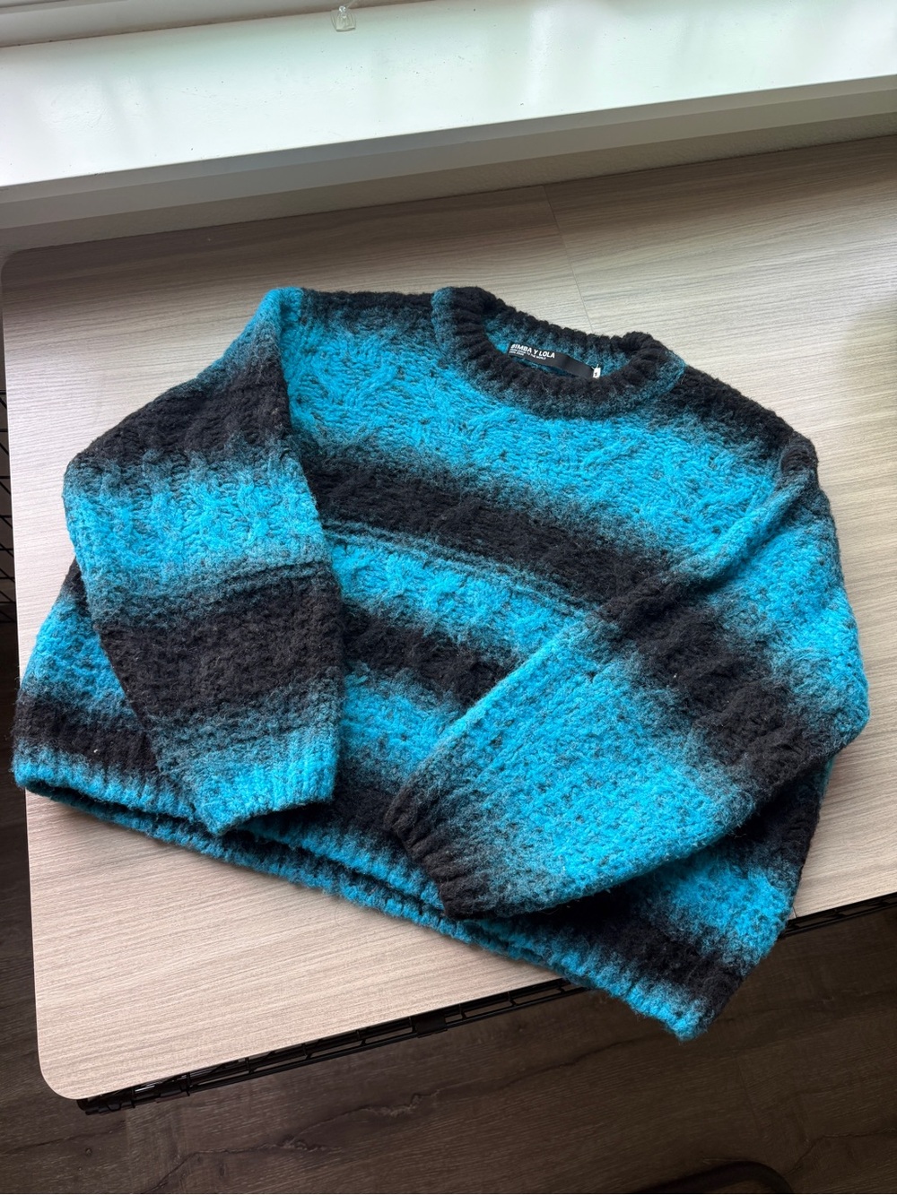 Blue and Black Striped Wool Blend Sweater